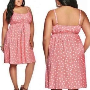torrid Floral Coral Skater Dress with Drawstring Elastic Waist Size 2 (2X)